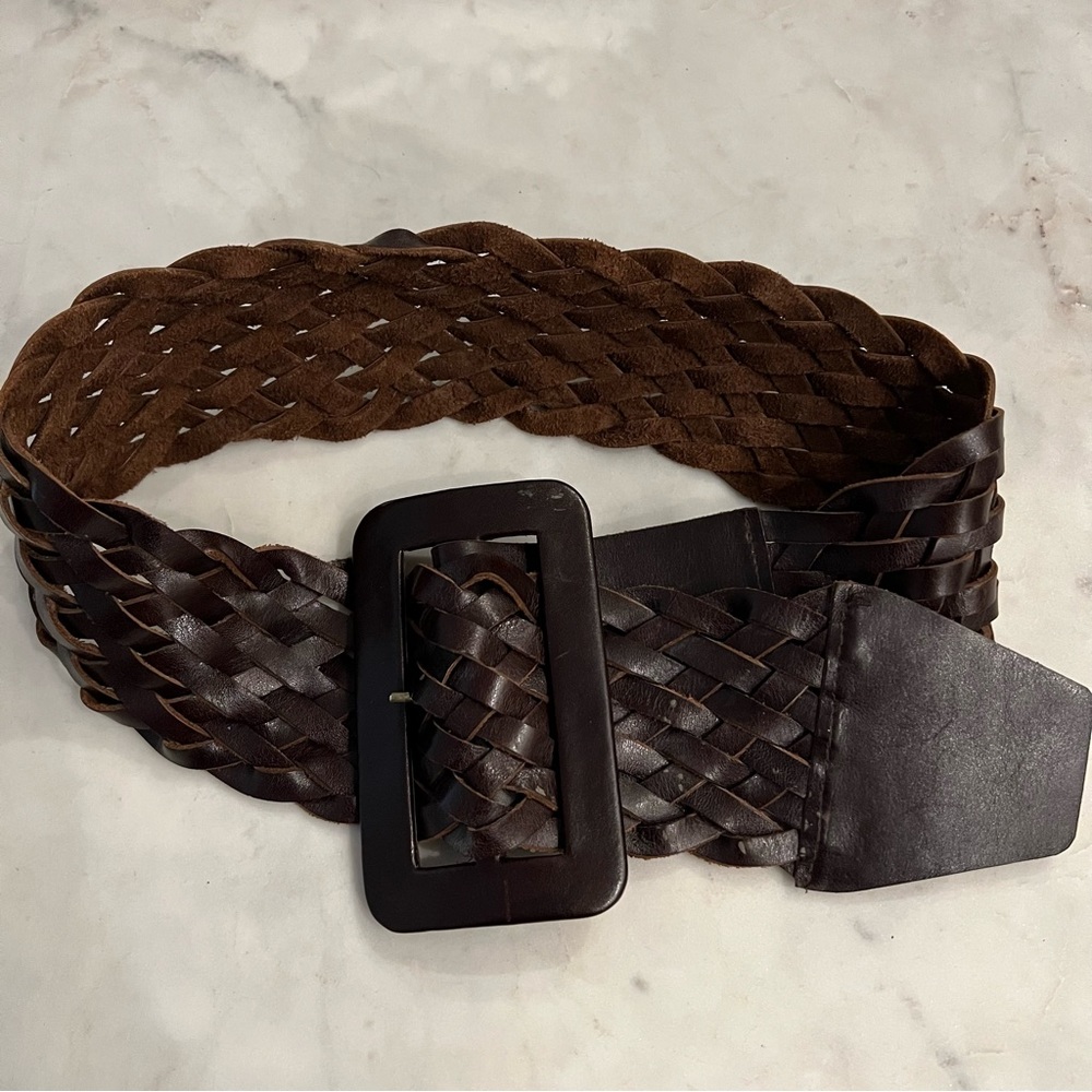 Dark brown 3” wide braided waist belt size S/M